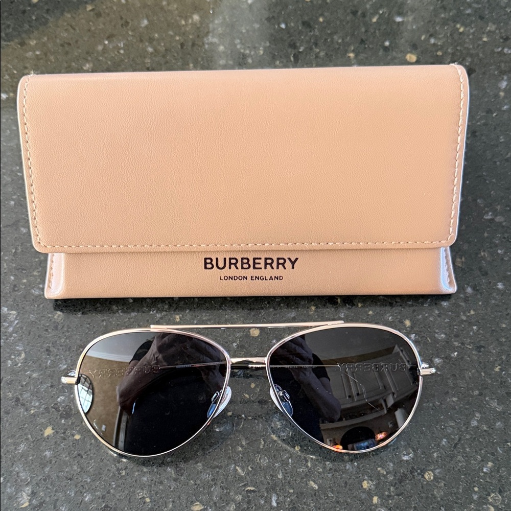 Burberry Pink Sunglasses with Silver Frame and Dark Lenses